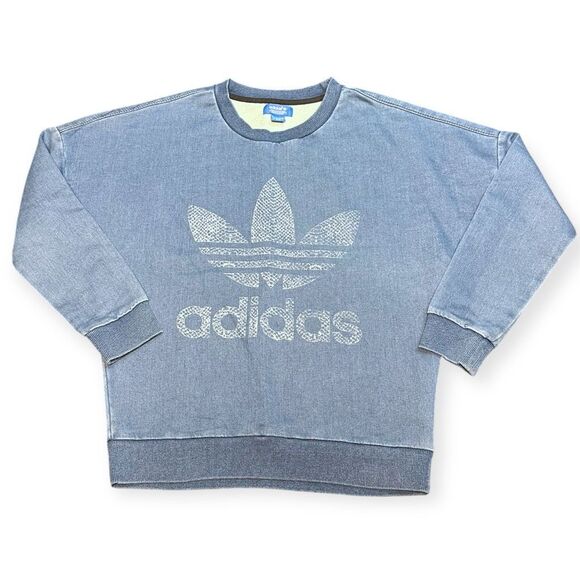 ADIDAS Women’s Washed Blue Trefoil Logo Pullover Sweatshirt Size Small - Picture 1 of 4